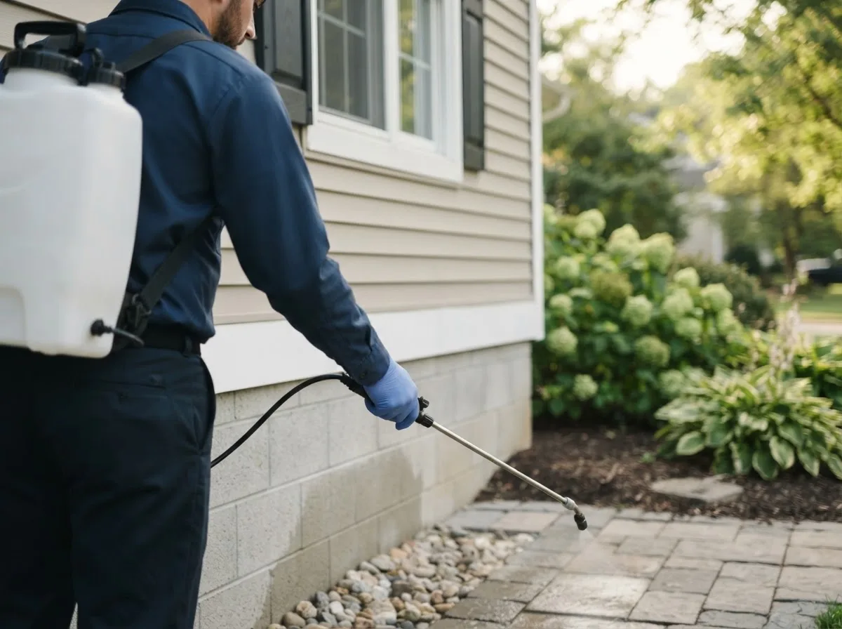 Pest control technician inspecting a home in Dexter, NY